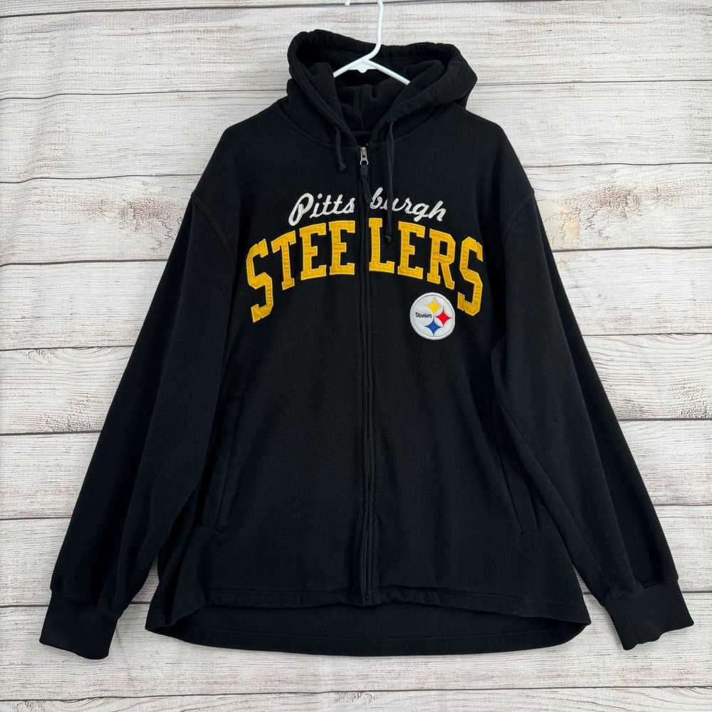 NFL Pittsburgh Steelers Hoodie Mens XXL Black Fleece Full Zip Embroidered Logo